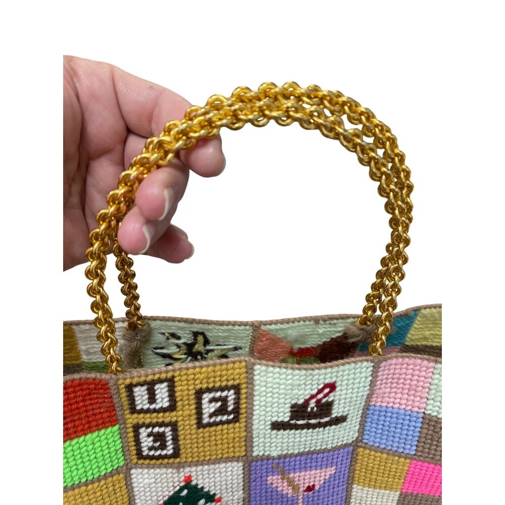 Handmade Vintage Needlepoint Patchwork Double Gol… - image 4